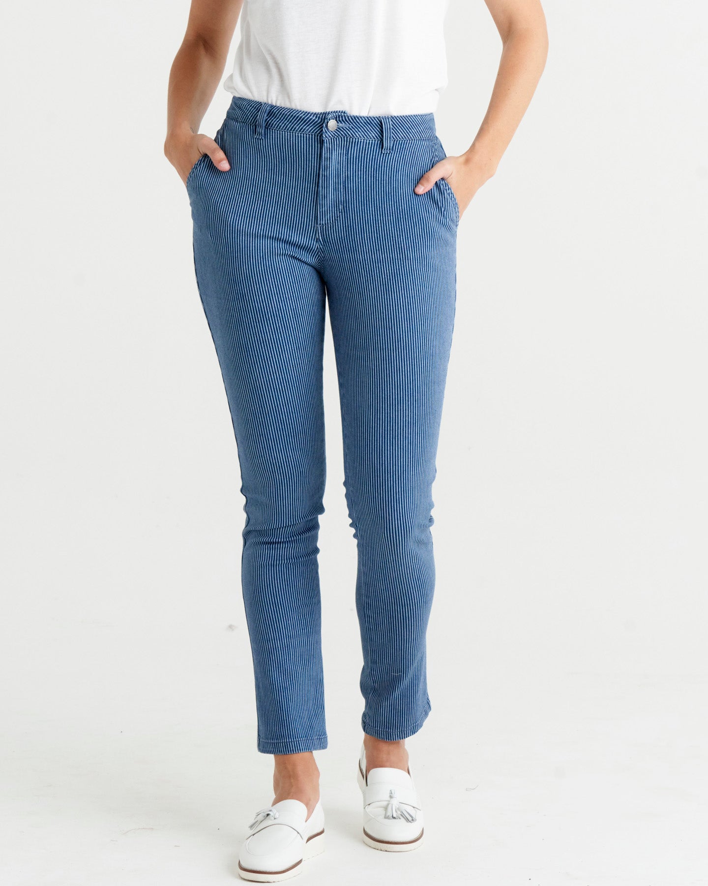 Masha Straight Crop Jeans - Denim Stripe