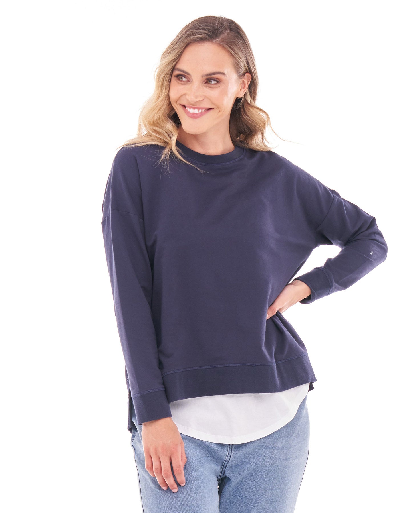 Sienna Relaxed Crew Neck Cotton Sweat - Navy