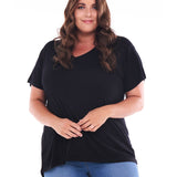 Matilda V-Neck Relaxed Draped Basic Tee - Black
