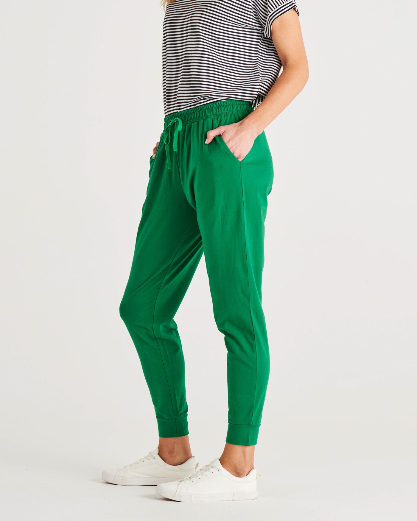 Heidi Elastic Waist Tapered Cotton Jogger Pants - Meadow Green
