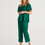 Parker Mid-High Rise Cropped Linen-Blend Pant - Hunter Green