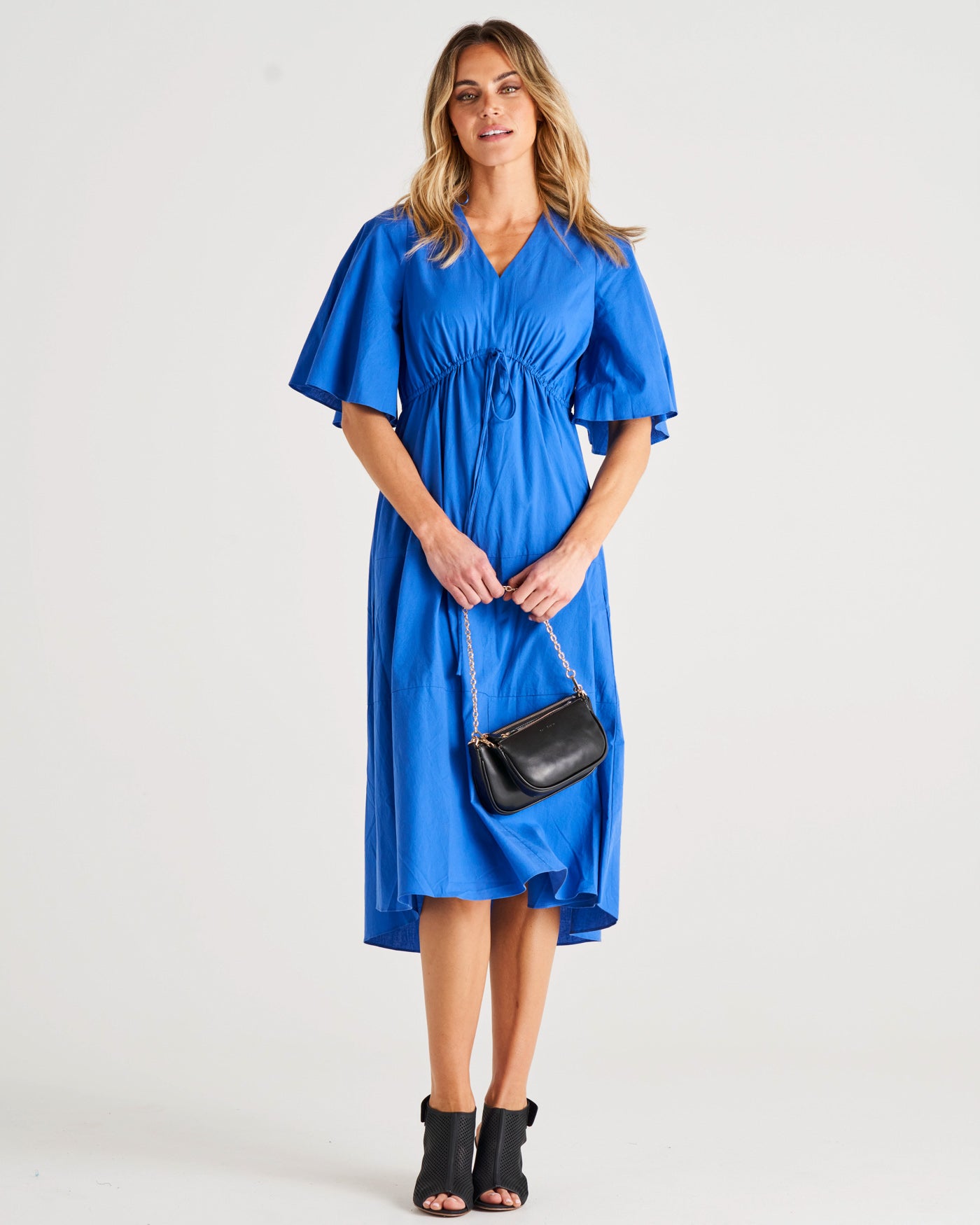 Cora Empire Waist Cotton Midi Dress - Iris Blue
