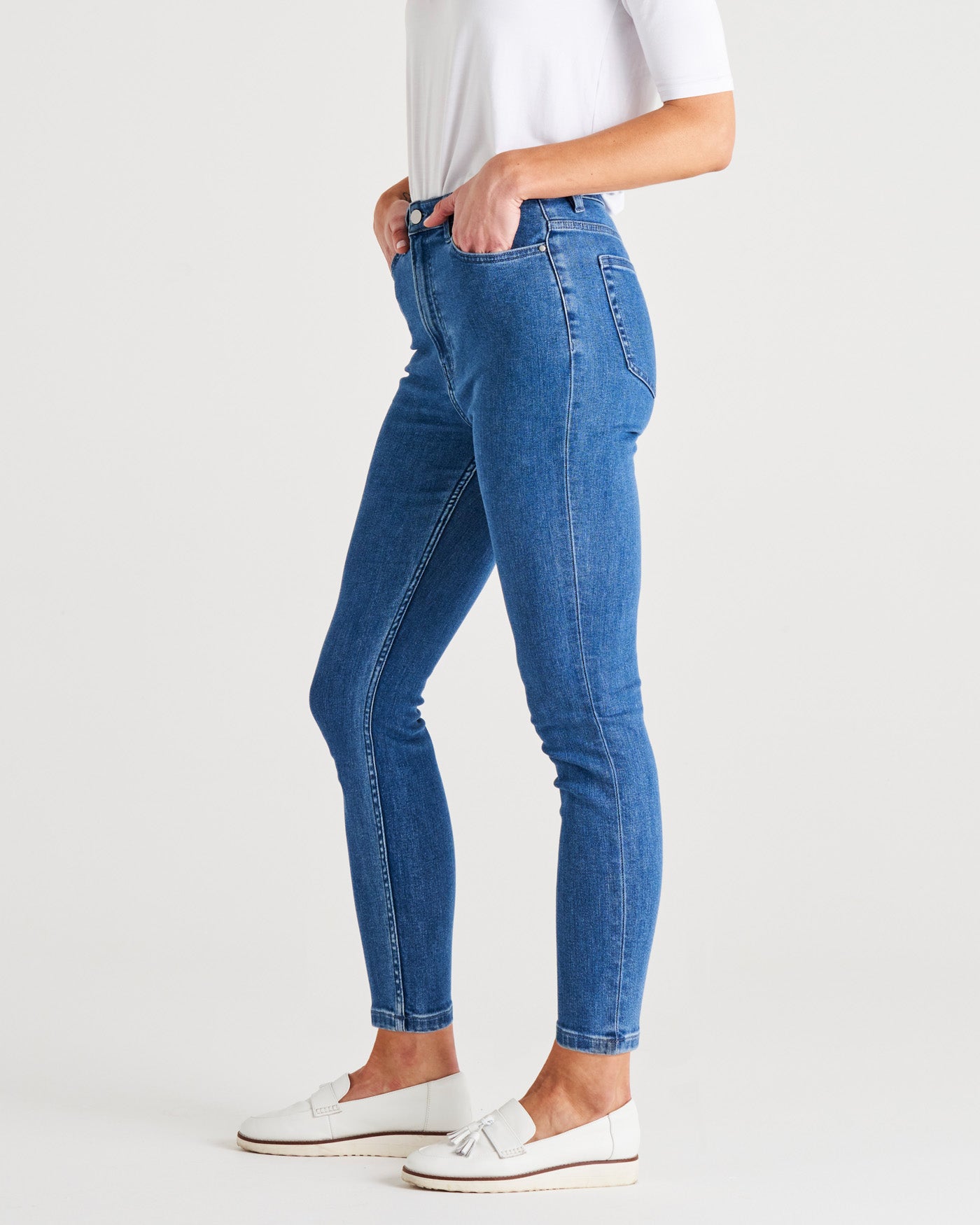 Betty Essential Mid-High Rise Skinny Stretchy Jeans - Vintage Blue
