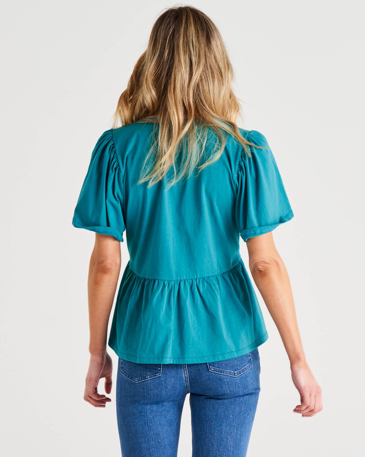 Celia Relaxed Flutter Sleeves Cotton Tee - Deep Sea Turquoise