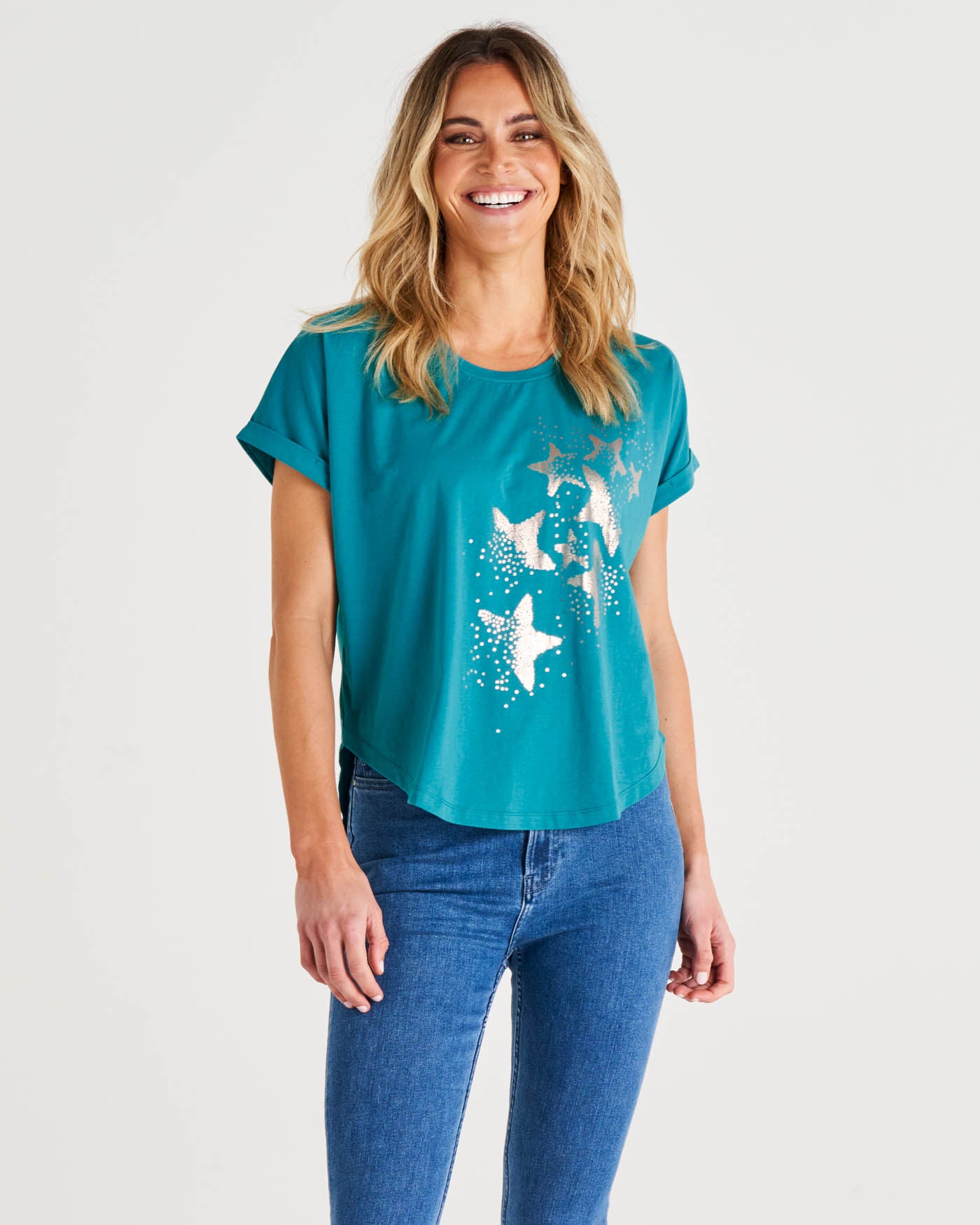 Bondi Relaxed Fit Cotton Printed Tee - Forest Print Turquoise