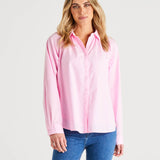 Jackie Relaxed Fit Cotton Button Up Shirt - Blush Pink