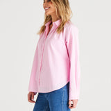 Jackie Relaxed Fit Cotton Button Up Shirt - Blush Pink