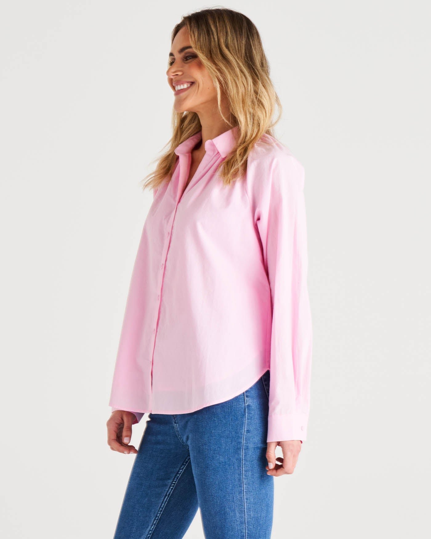 Jackie Relaxed Fit Cotton Button Up Shirt - Blush Pink