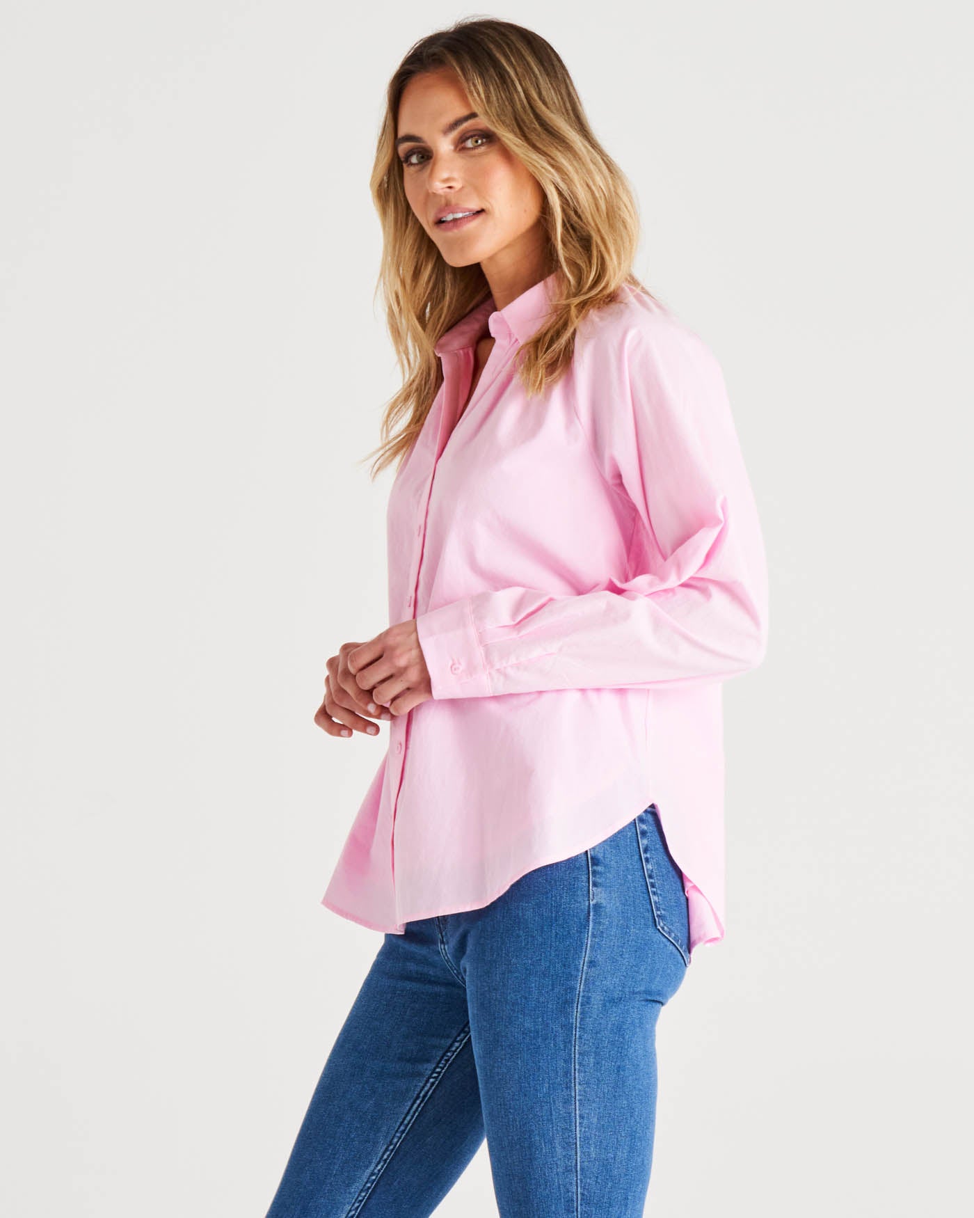 Jackie Relaxed Fit Cotton Button Up Shirt - Blush Pink