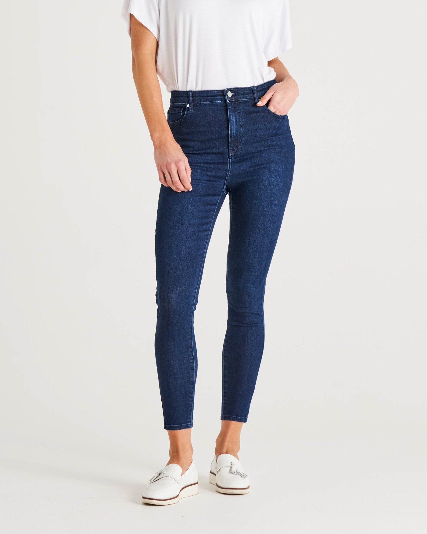 Betty Essential Mid-High Rise Skinny Stretchy Jeans - Indigo Blue