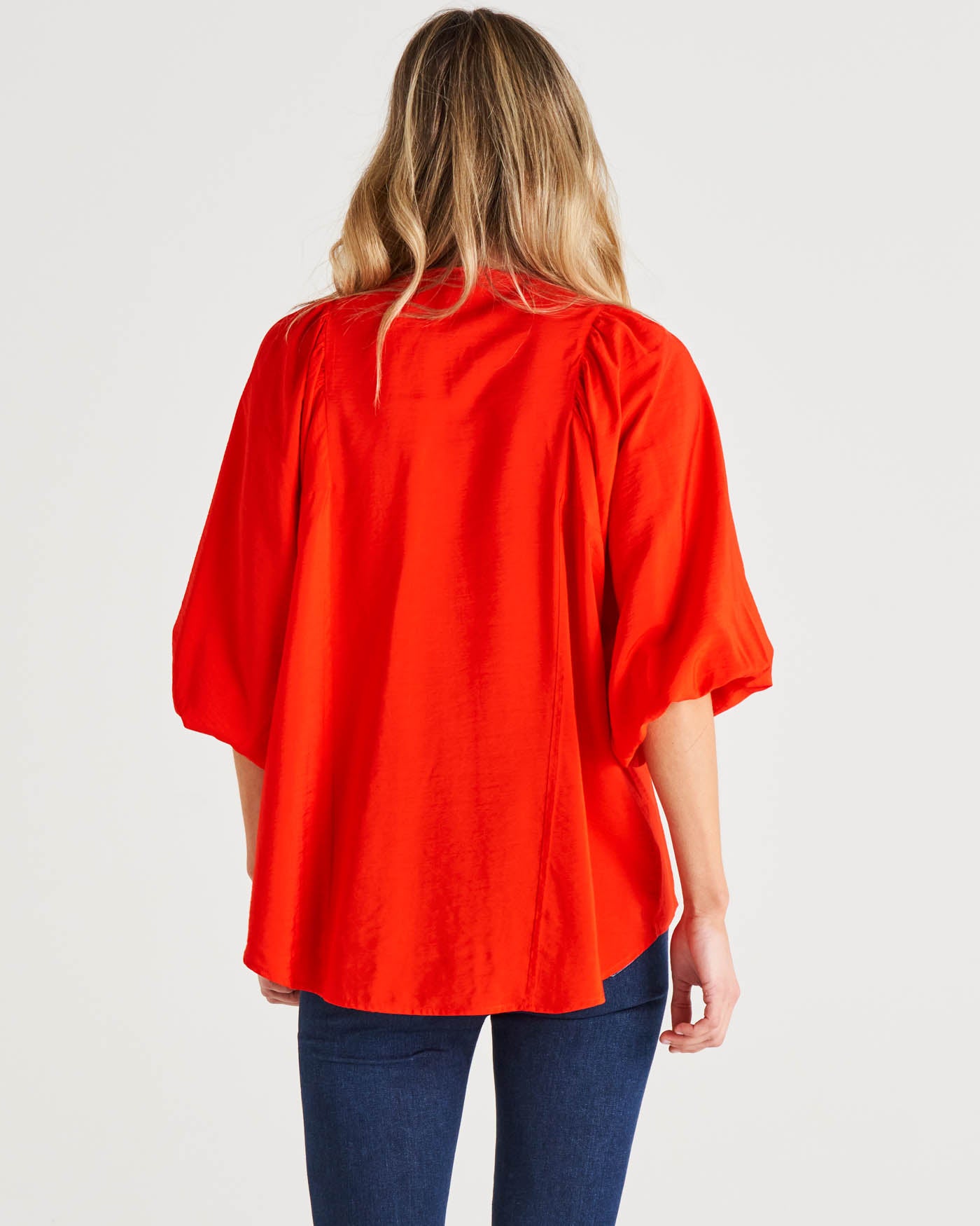 Julia Billow Sleeve Relaxed Blouse - Cherry Tomato