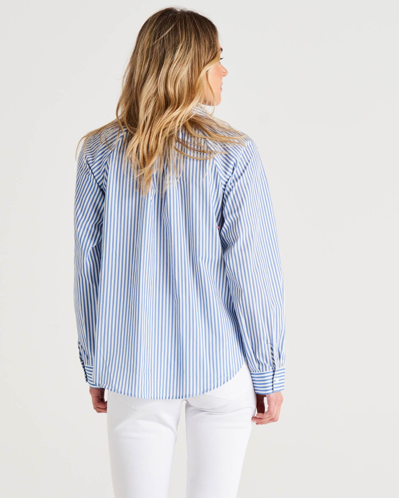 Jackie Relaxed Fit Cotton Button Up Shirt - Iris Blue Stripe