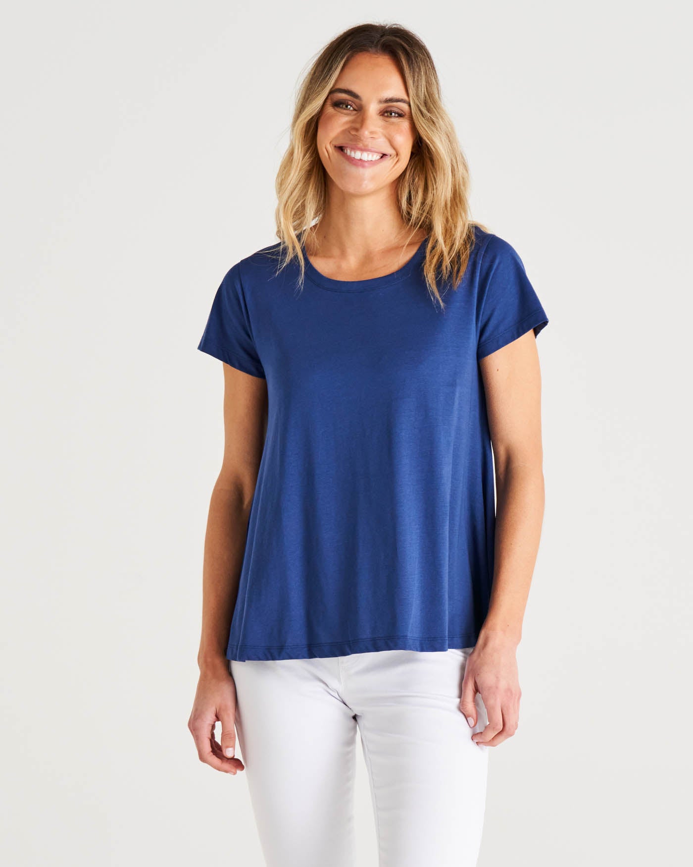 Tegan Relaxed Fit Swing Basic Cotton Tee - Navy