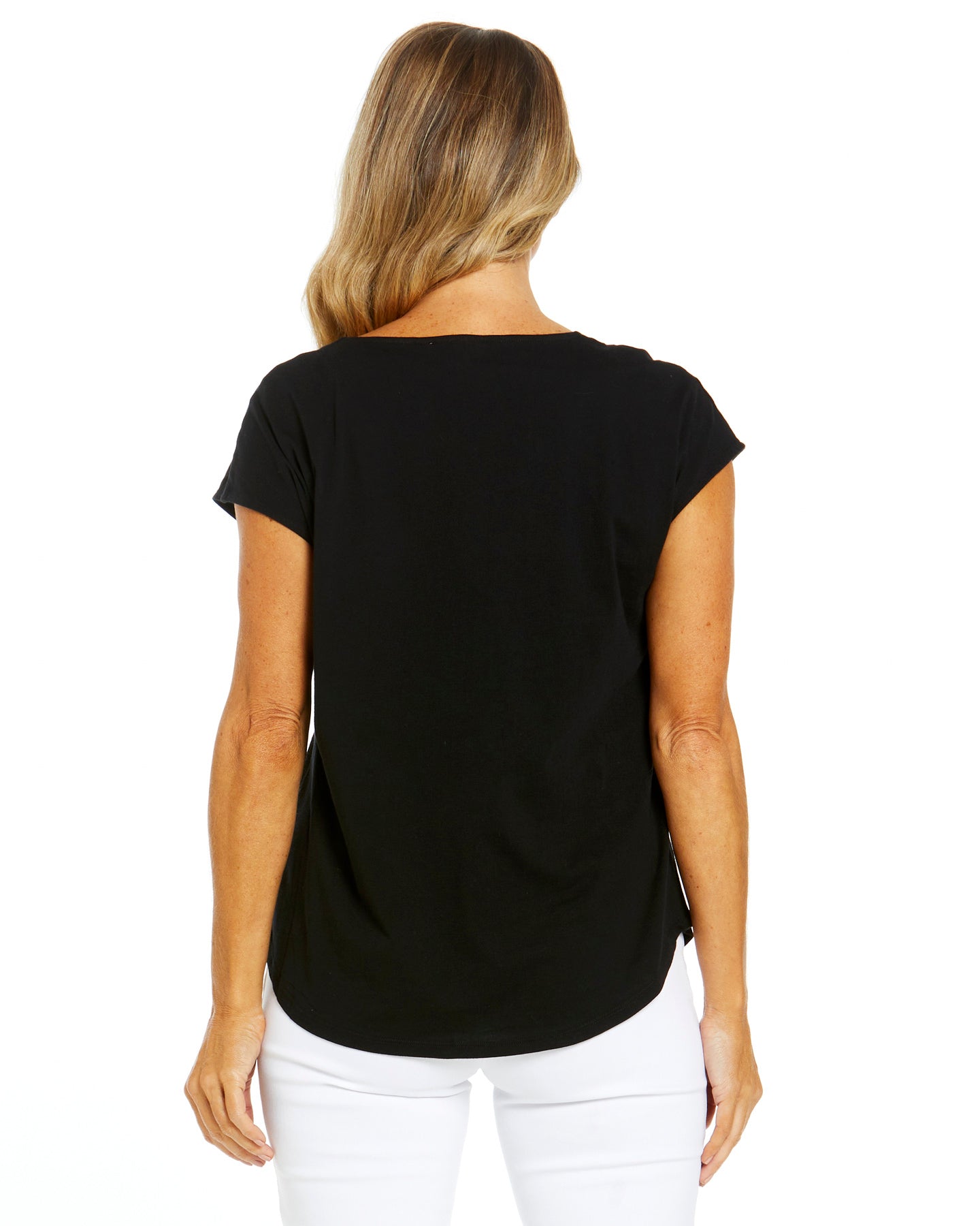 Summer Relaxed Front Seam V-Neck Basic Cotton Tee - Black