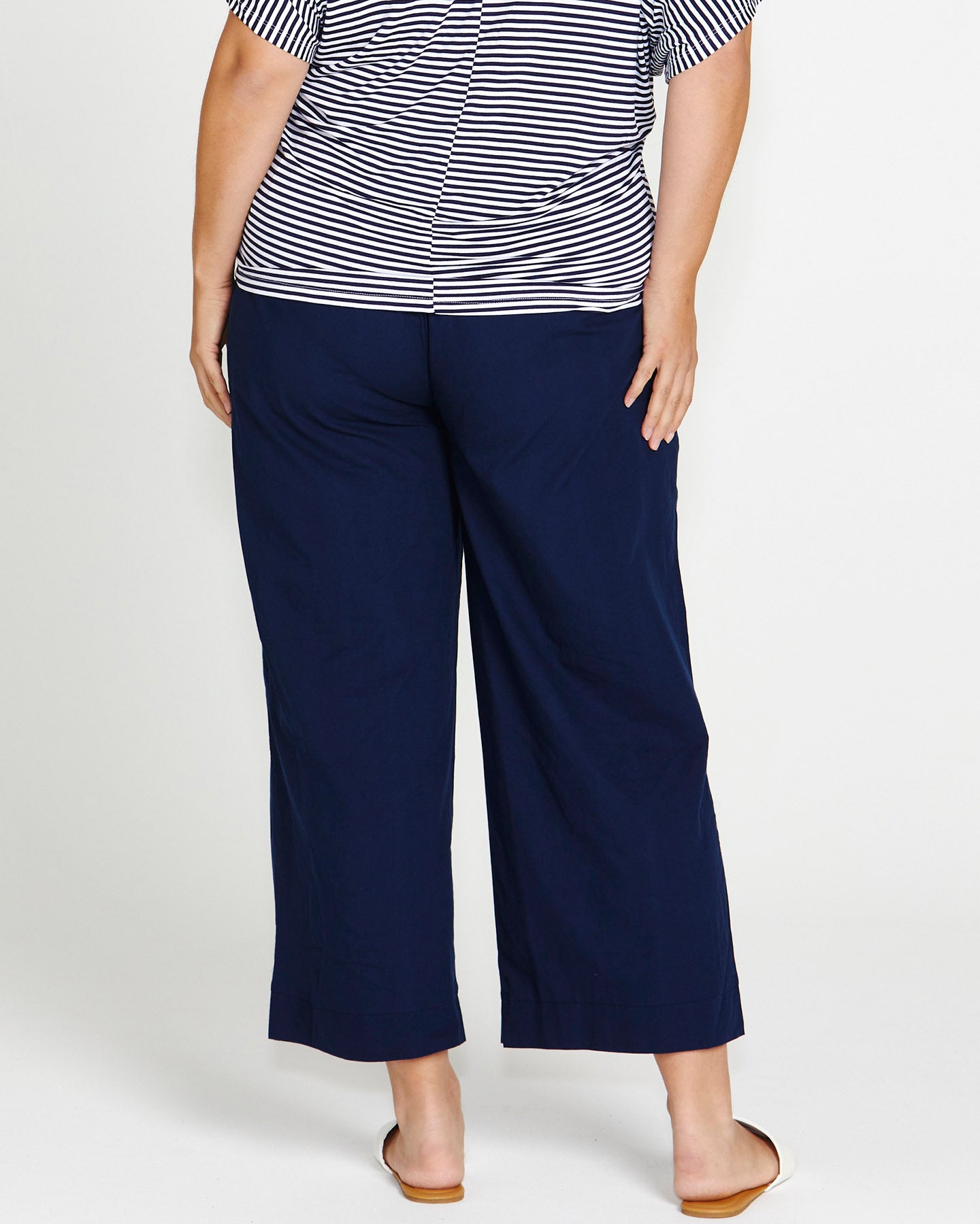 Montague High Waisted Straight Cropped Cotton Pants  - Navy