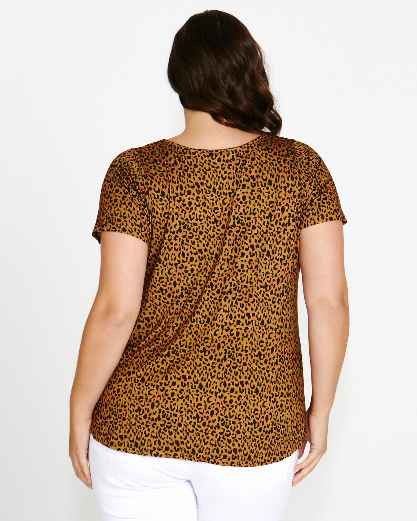 Holland Stretchy Scoop Neck Basic Tee - Wild Leopard Print