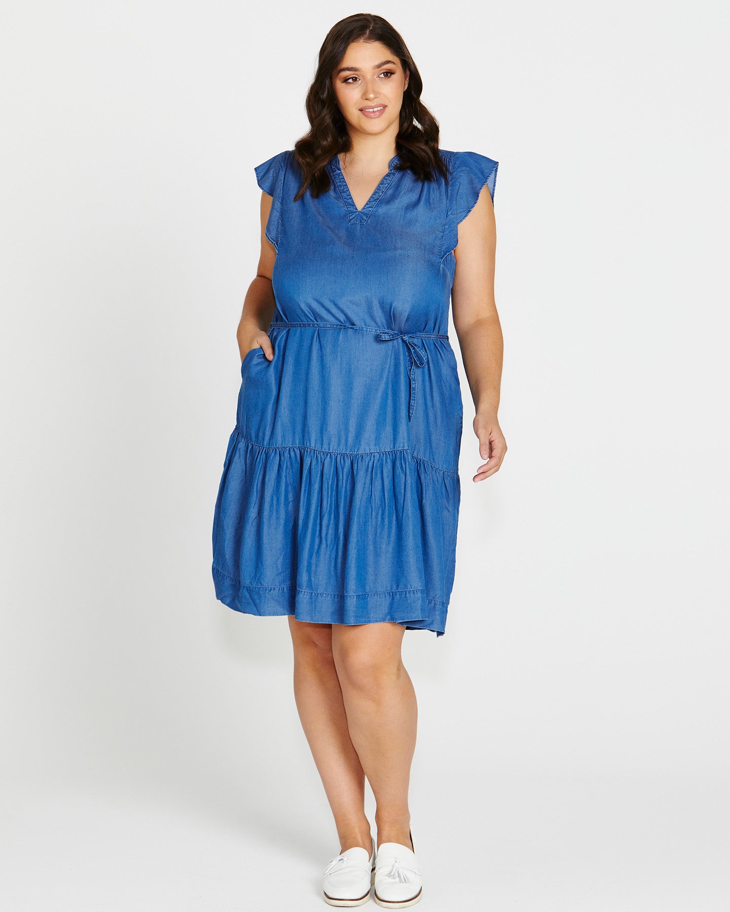 Lorne Ruffle Sleeve Lyocell Above-Knee Dress - Antique Indigo Blue