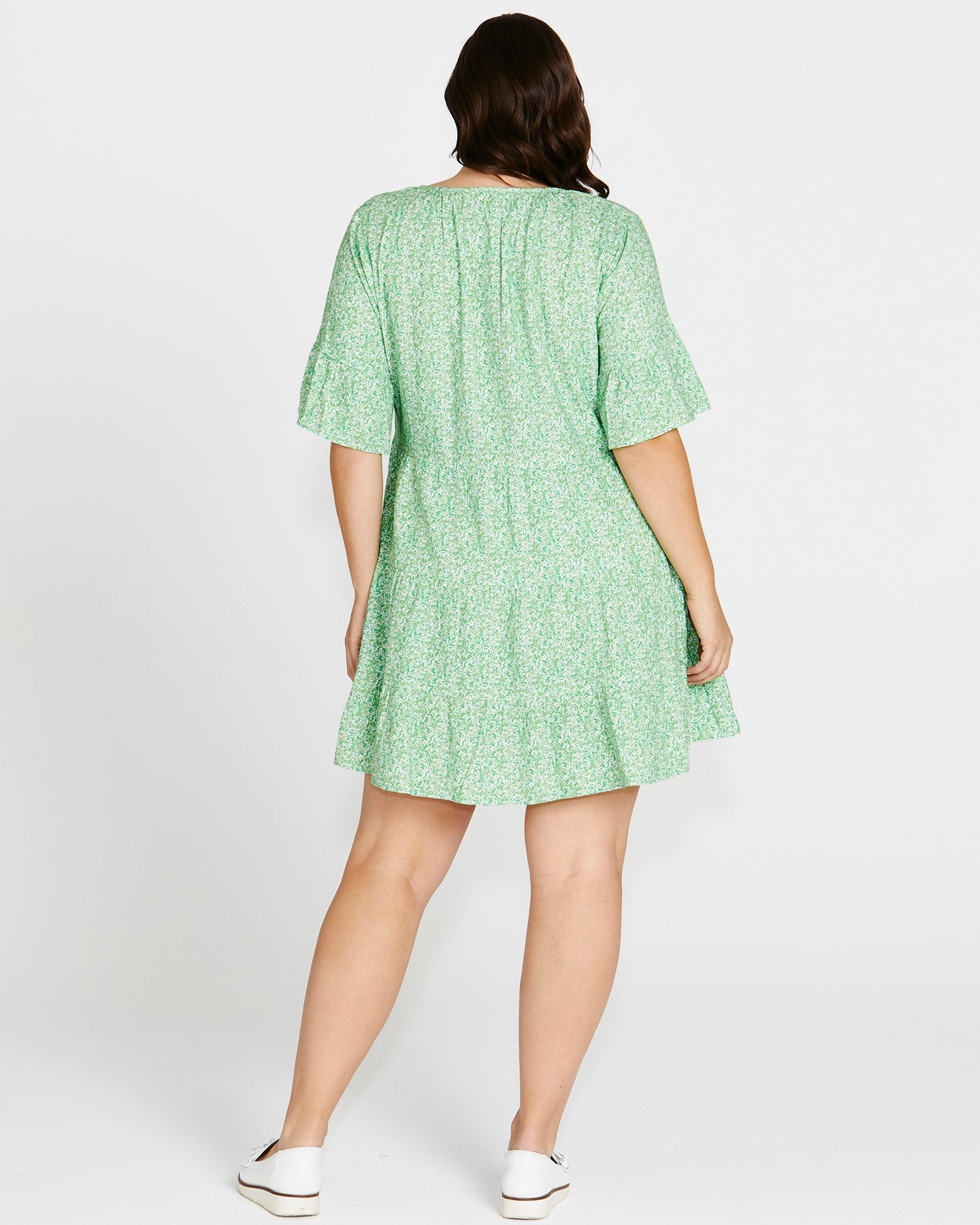 Sally Frill Sleeve Above-Knee Summer Linen-Blend Dress - Green Wild Animal Print