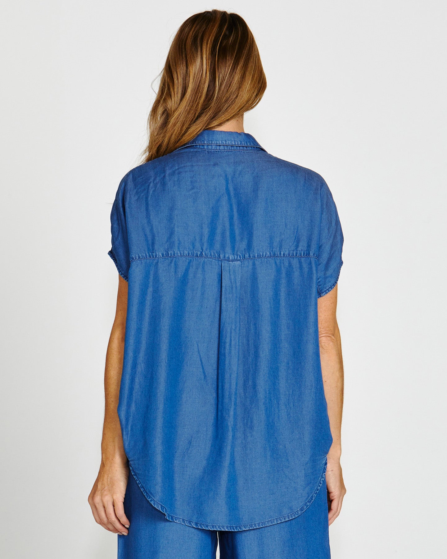Port Campbell Drop Shoulder Collar Lyocell Shirt - Antique Indigo Blue