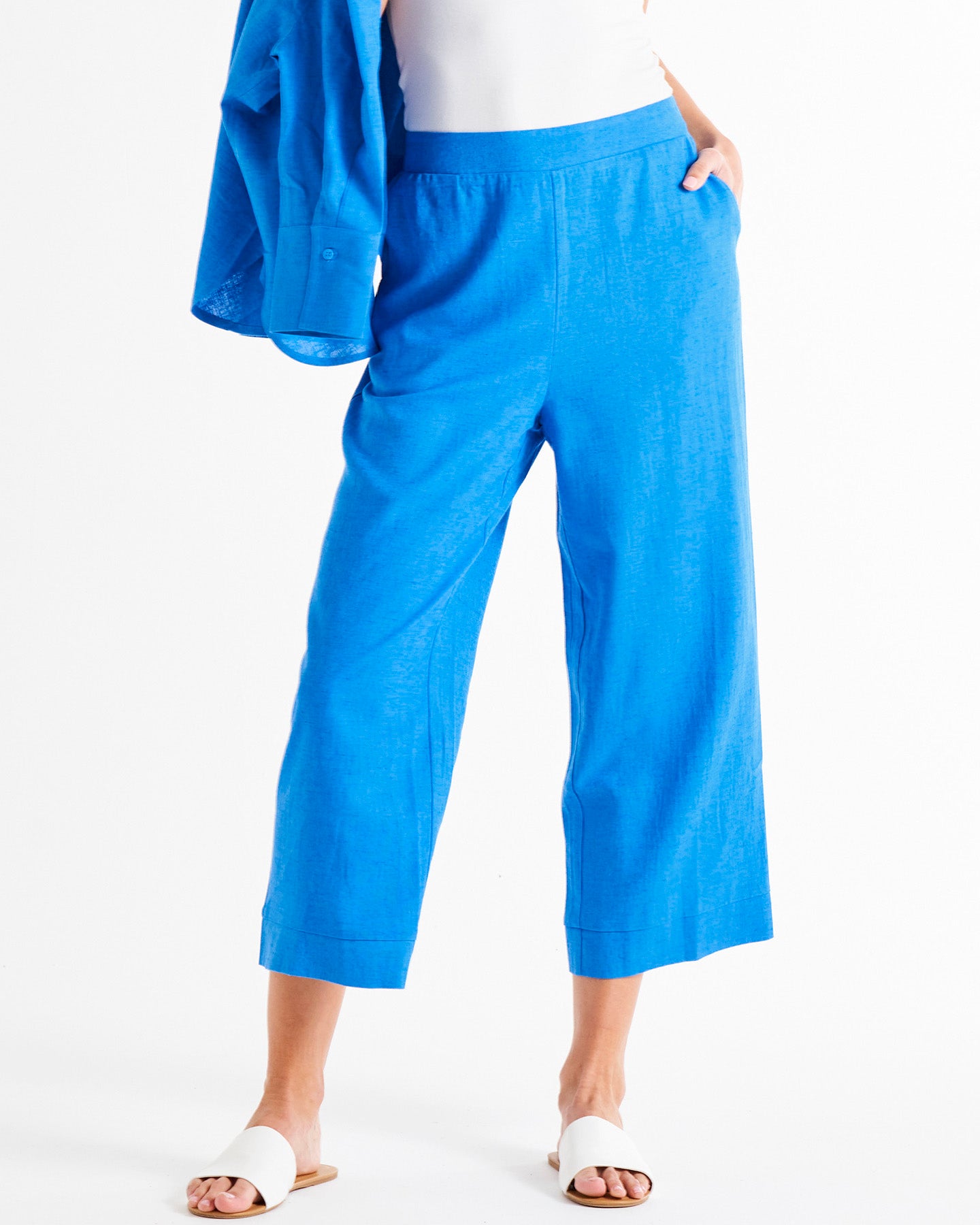 Parker High-Rise Cropped Linen-Blend Pants - Electric Blue