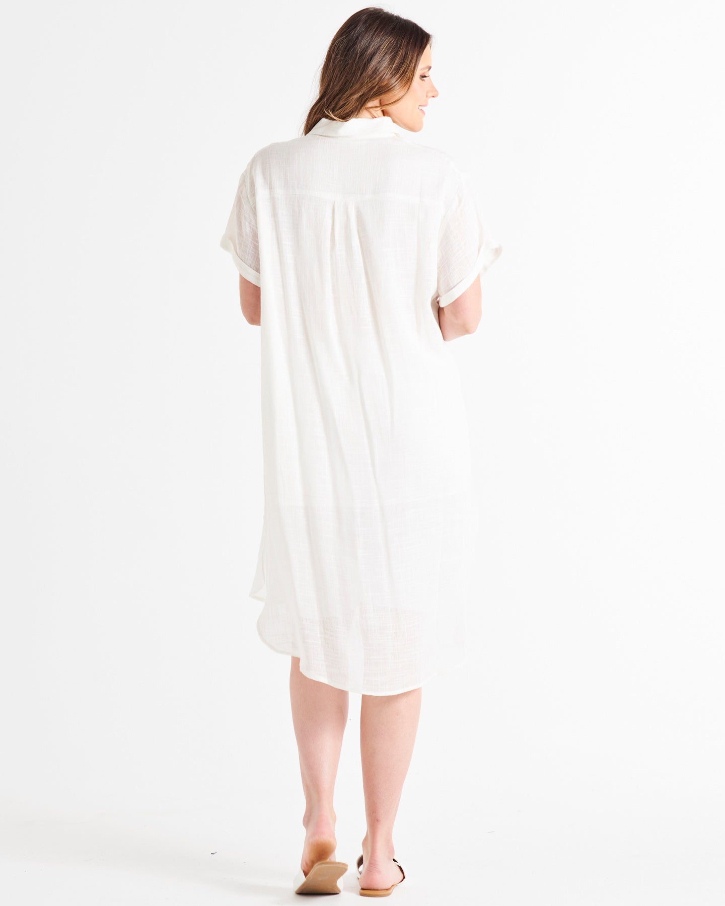 Lani Beach Cover-Up Relaxed Fit Linen Shirt Dress - White