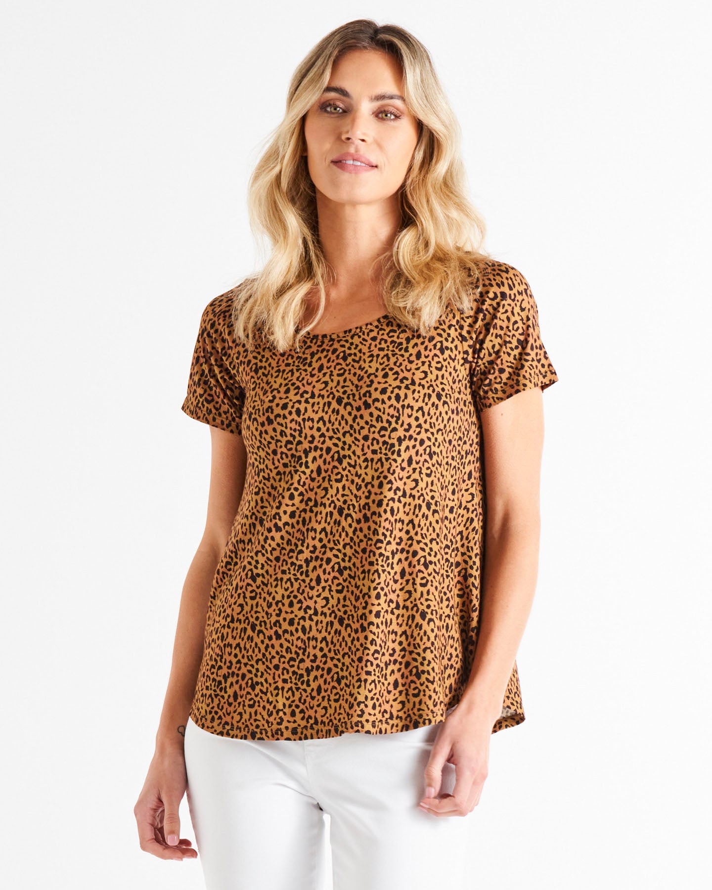 Holland Stretchy Scoop Neck Basic Tee - Wild Leopard Print