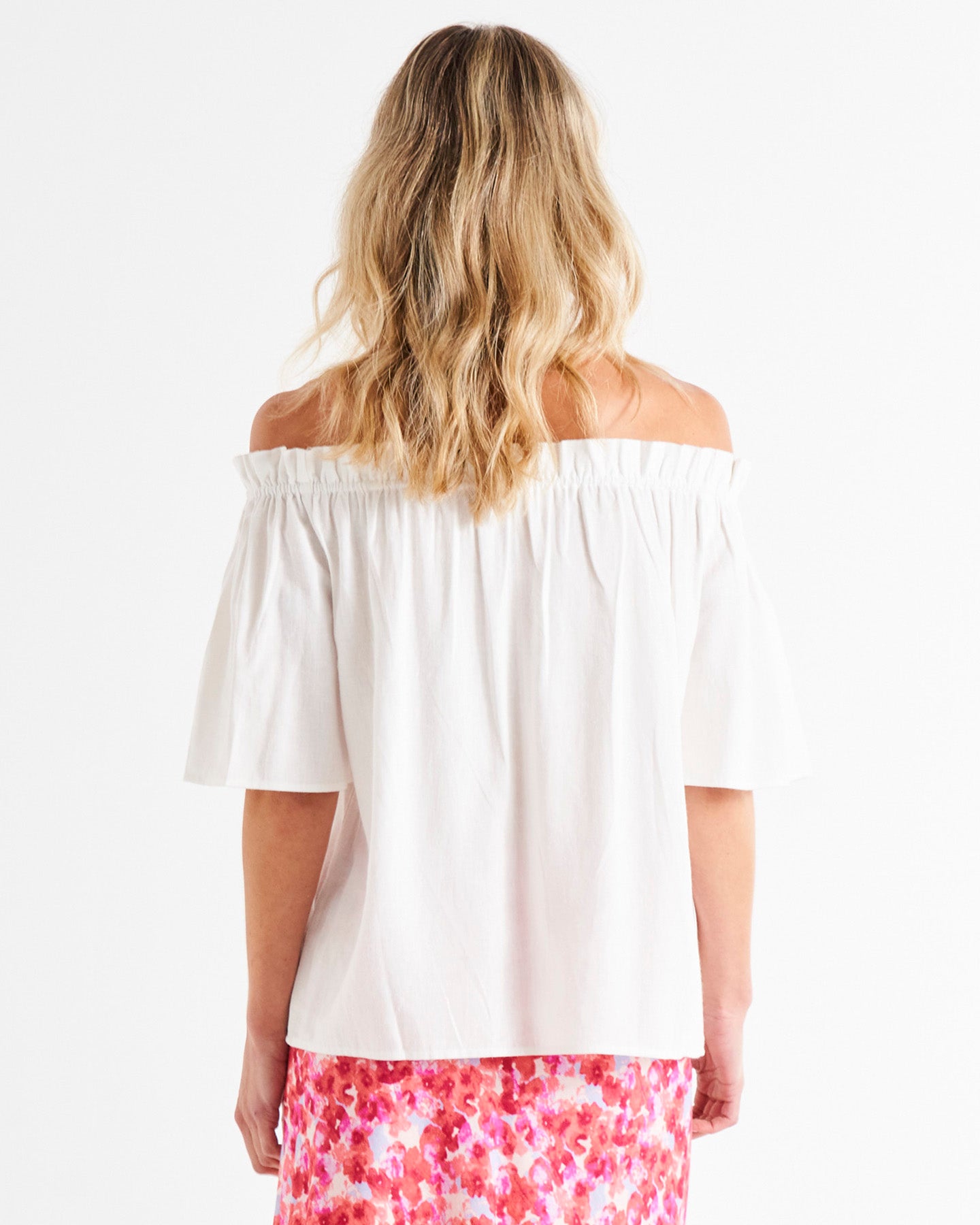 Jessica Off Shoulder Short Flutter Sleeve Linen-Blend Top - White