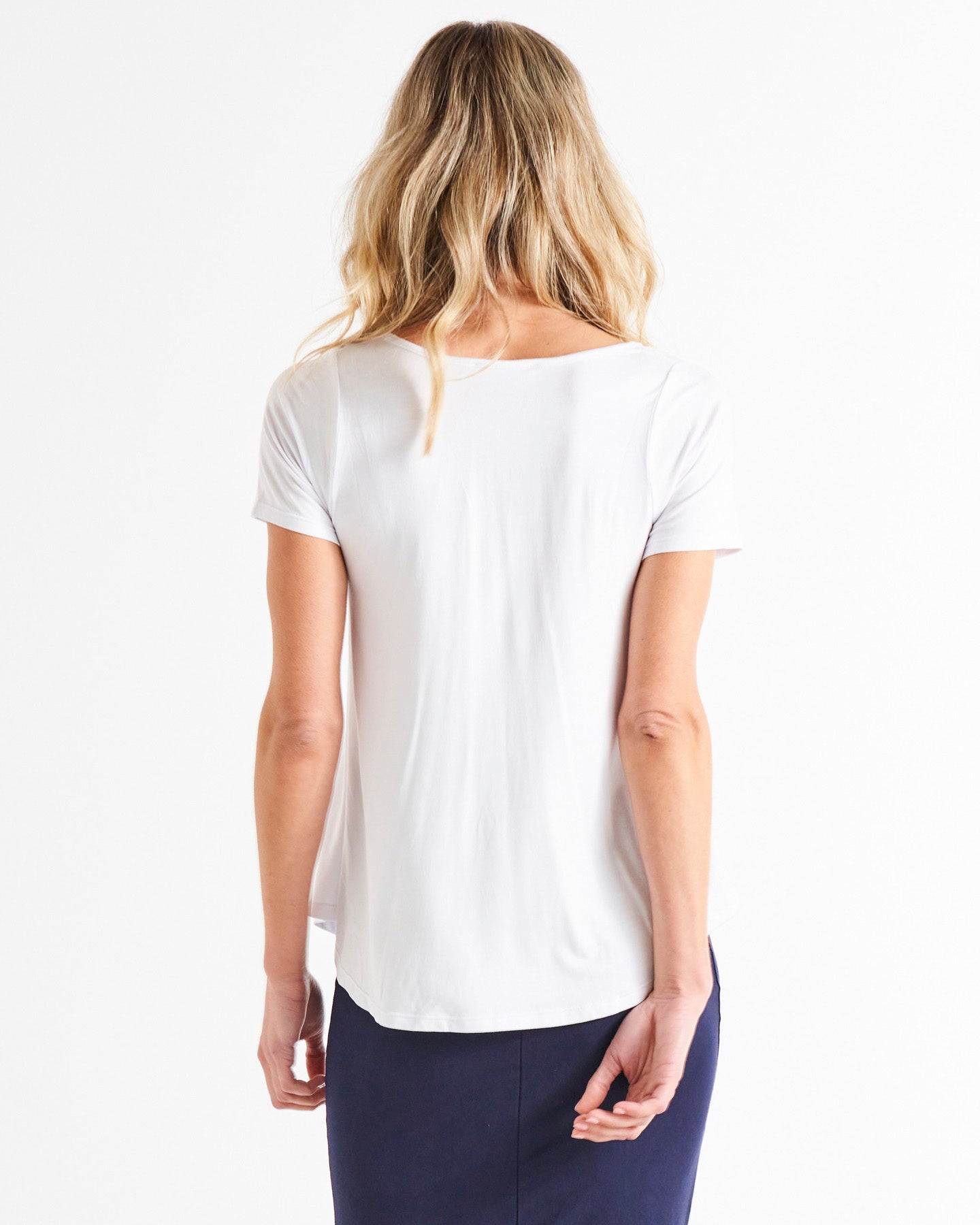 Holland Stretchy Scoop Neck Basic Tee - White