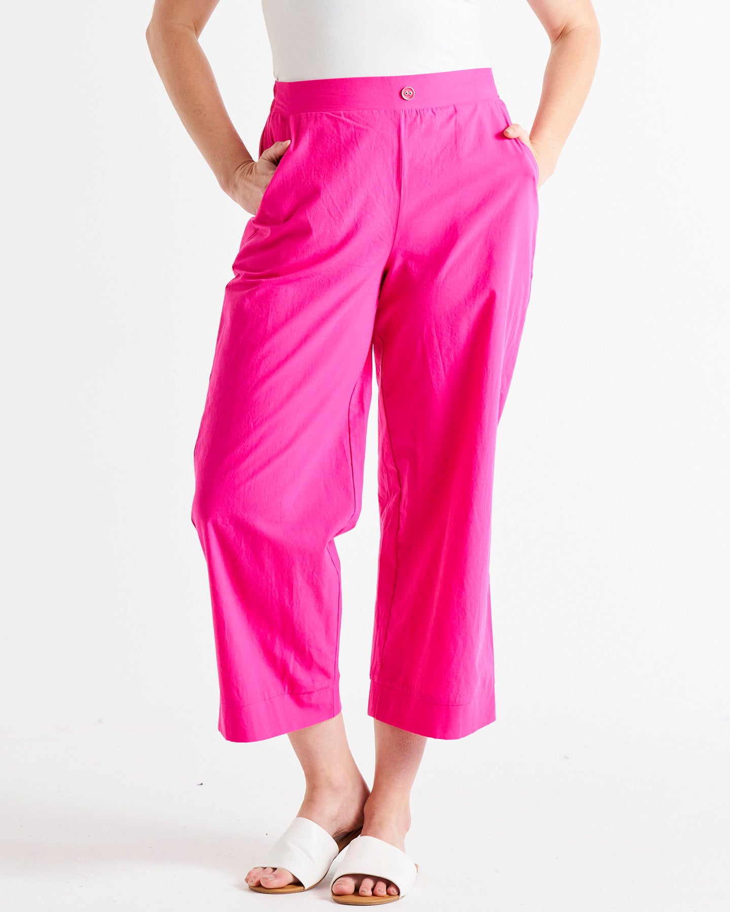 Montague High Waisted Straight Cropped Cotton Pants - Miami Pink