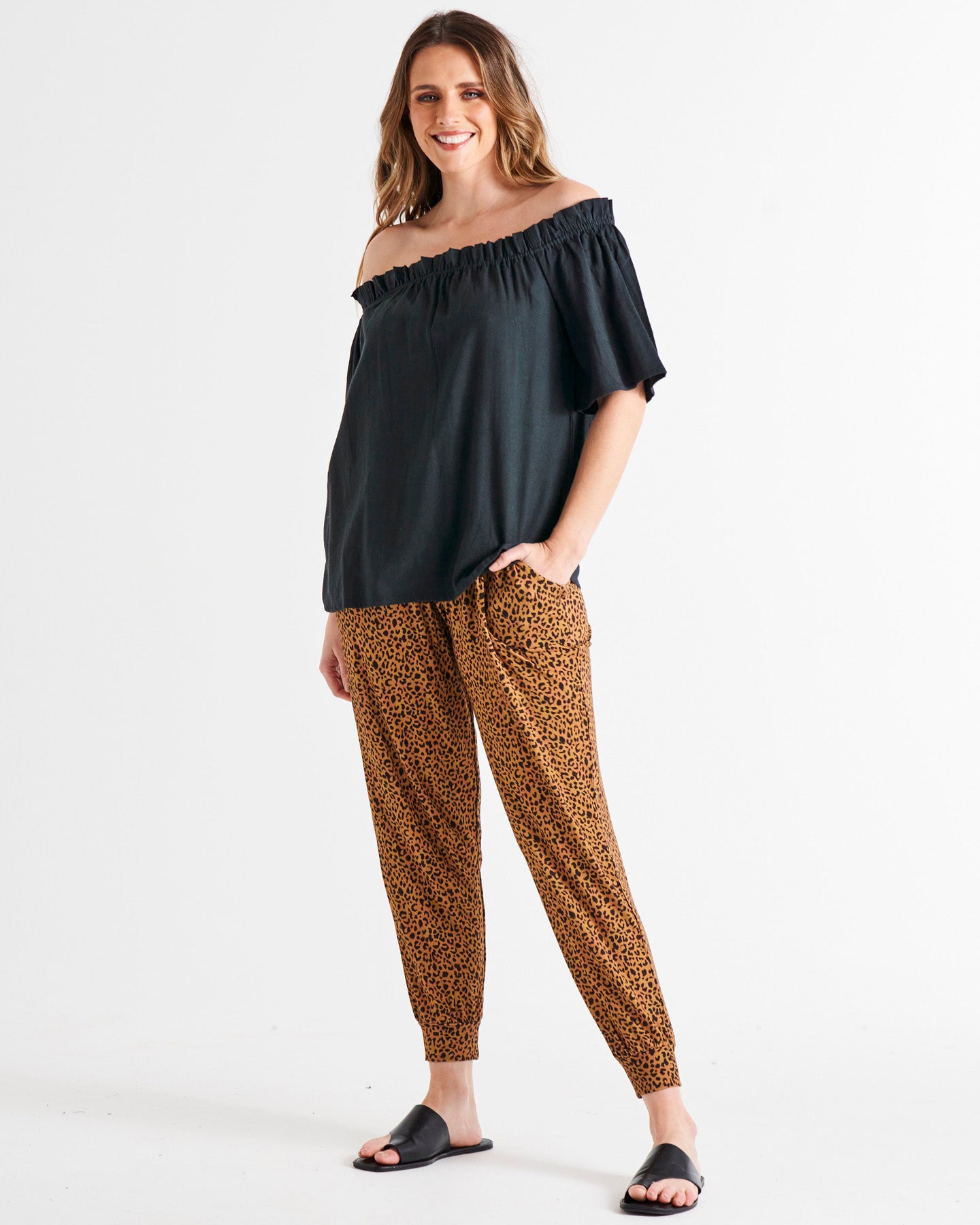 Paris Mid-Rise Stretchy Loose Fitting Jogger Pant - Wild Leopard Print