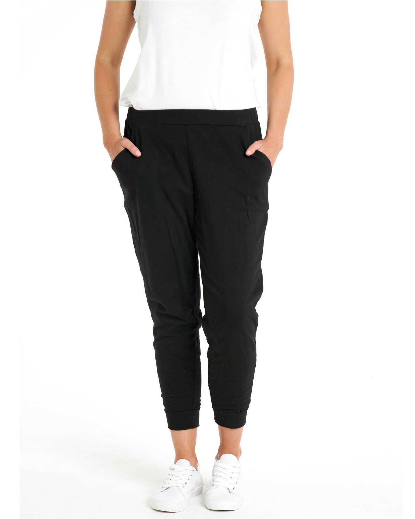 Lindsay Elastic Waistband Slim Leg Cotton Jogger Pants - Black