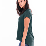 Matilda V-Neck Relaxed Draped Basic Tee - Ivy Green