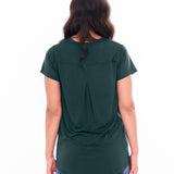 Matilda V-Neck Relaxed Draped Basic Tee - Ivy Green