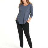 Megan Long Sleeve Cotton Basic Top - Indi Blue