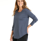 Megan Long Sleeve Cotton Basic Top - Indi Blue
