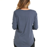 Megan Long Sleeve Cotton Basic Top - Indi Blue