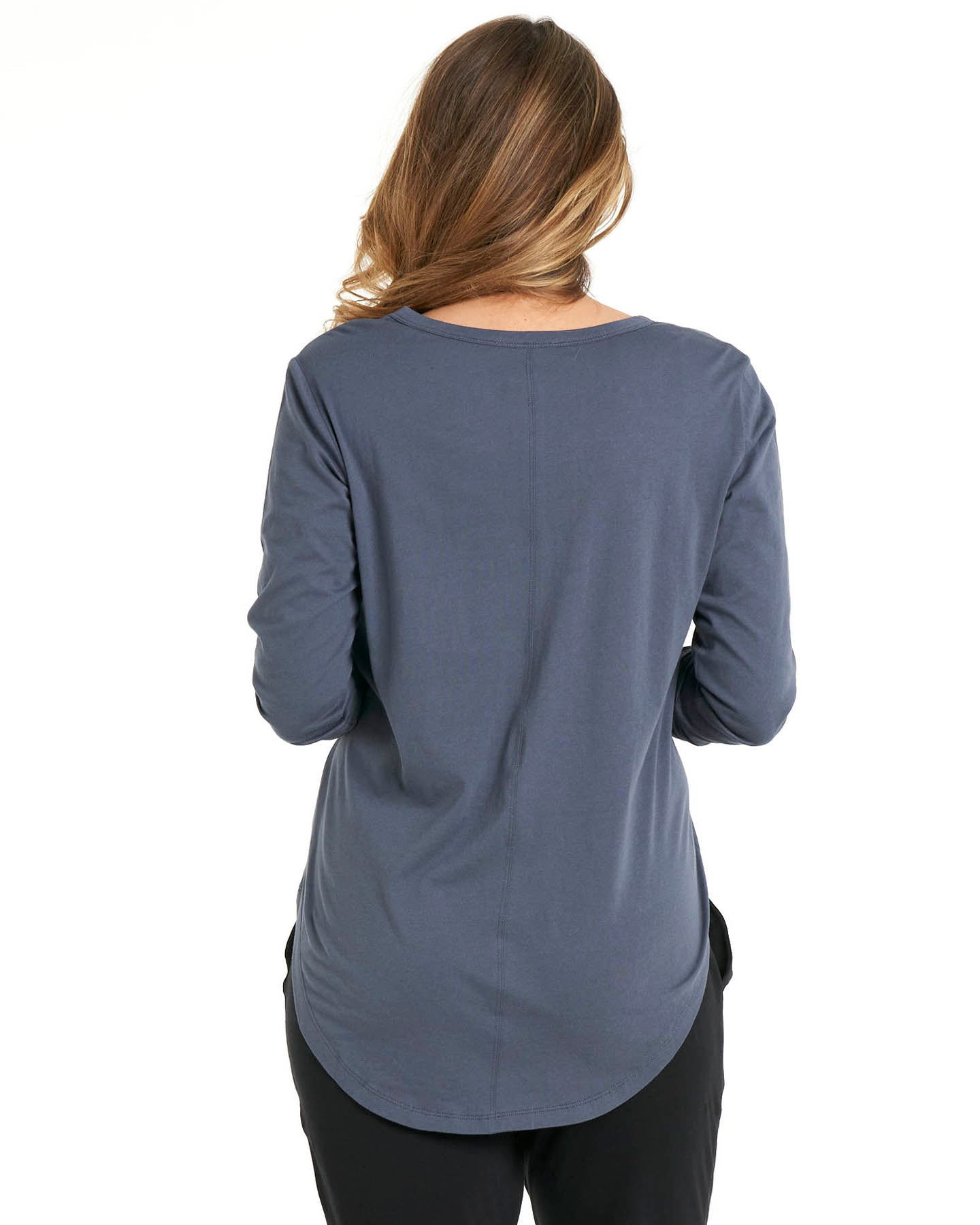Megan Long Sleeve Cotton Basic Top - Indi Blue