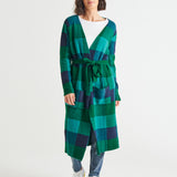 Swift Wraparound Oversized Tie Waist Cardigan - Green/Blue Check