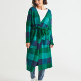 Swift Wraparound Oversized Tie Waist Cardigan - Green/Blue Check