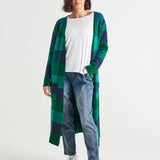 Swift Wraparound Oversized Tie Waist Cardigan - Green/Blue Check