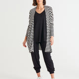 Margot Relaxed Fit Stretchy Cardigan - Black/White Stripe