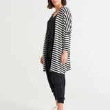 Margot Relaxed Fit Stretchy Cardigan - Black/White Stripe