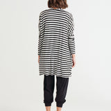 Margot Relaxed Fit Stretchy Cardigan - Black/White Stripe