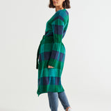 Swift Wraparound Oversized Tie Waist Cardigan - Green/Blue Check