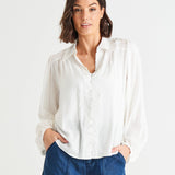 Sinead Cuff Sleeve Textured Shirt - White