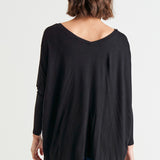 Kyoto V-Neck Loose Stretchy Basic Tee - Black
