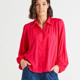 Sinead Cuff Sleeve Textured Shirt - Pink