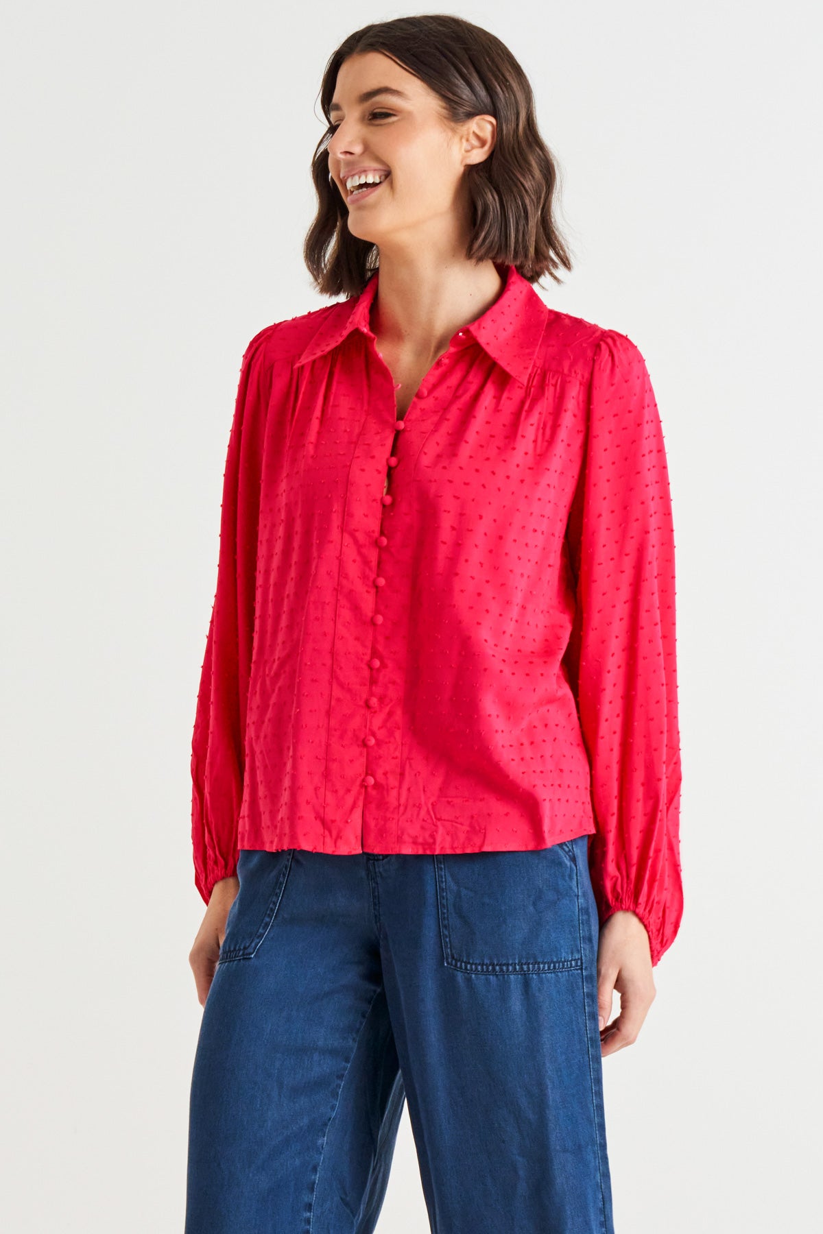 Sinead Cuff Sleeve Textured Shirt - Pink