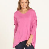 Kyoto V-Neck Loose Stretchy Basic Tee - Winter Pink