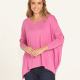 Kyoto V-Neck Loose Stretchy Basic Tee - Winter Pink